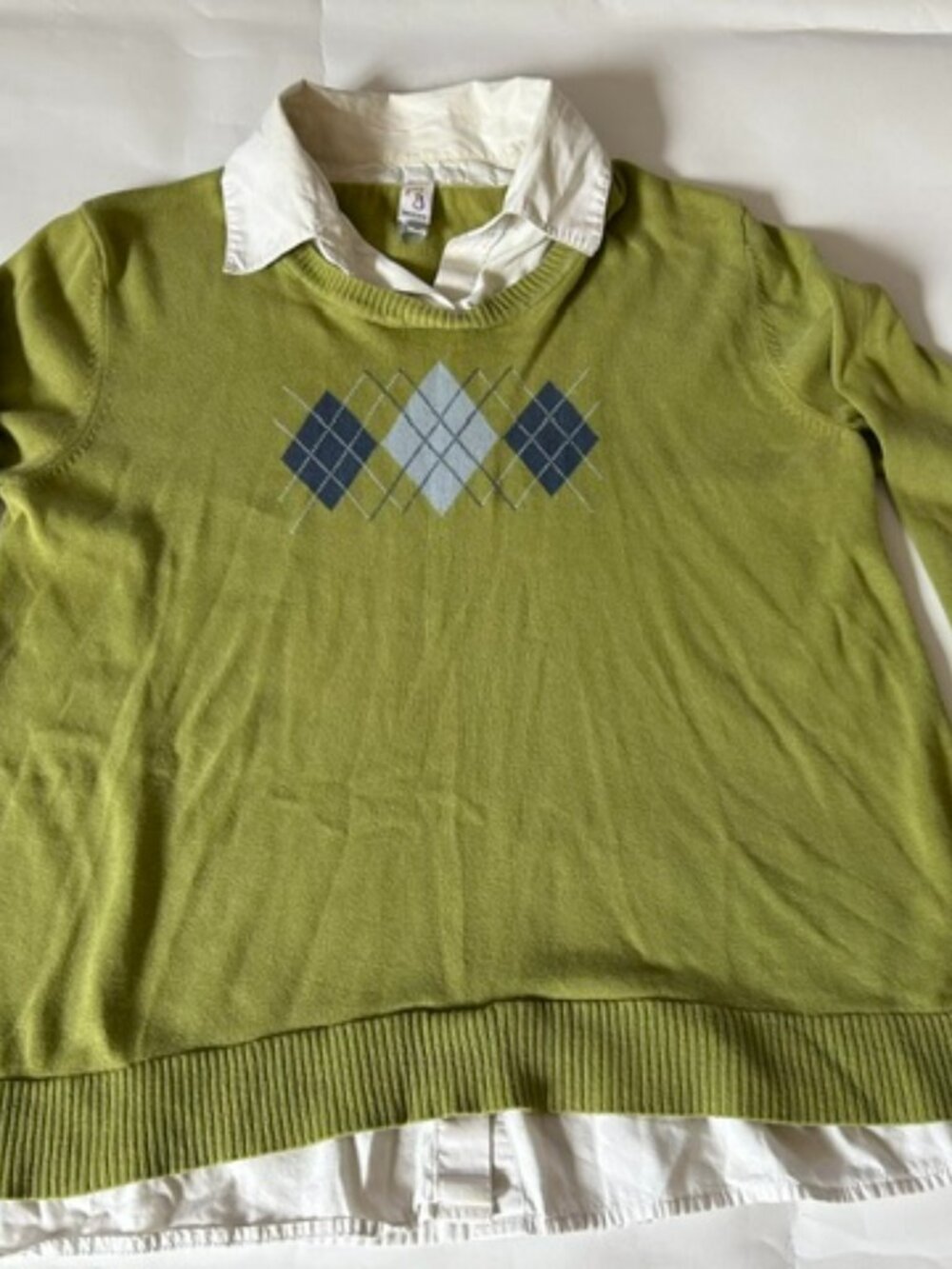 Motherhood Maternity Sweater Womens Med Green Argyle Layered Look Knit Great Con